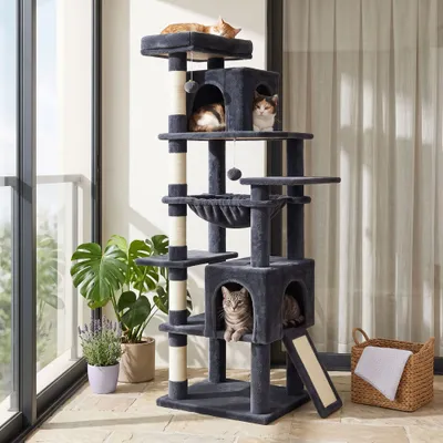 FEANDREA Arbre à chat haut avec niche et griffoir pour gros chat