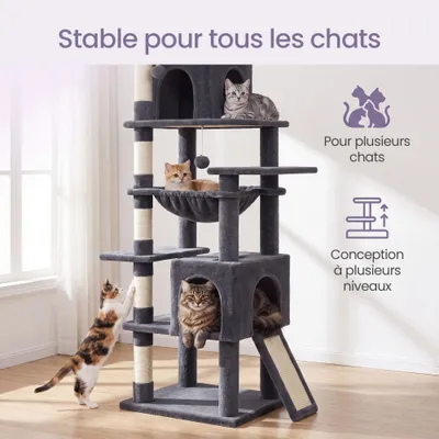 FEANDREA Arbre à chat haut avec niche et griffoir pour gros chat