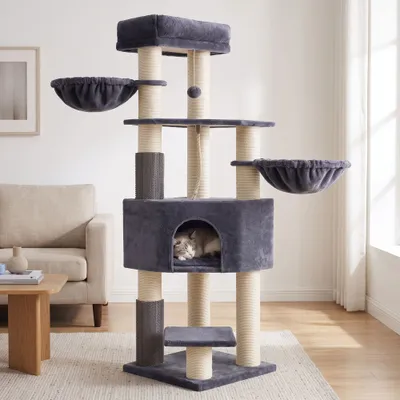 Feandrea Arbre à Chat Hauteur de  160 cm Grand et Stable avec Tapis Chaud