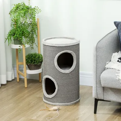 PawHut - Arbre à chat cylindrique tour à griffer 2 niches plateforme