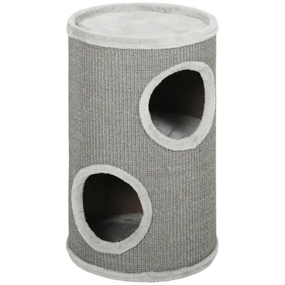 PawHut - Arbre à chat cylindrique tour à griffer 2 niches plateforme