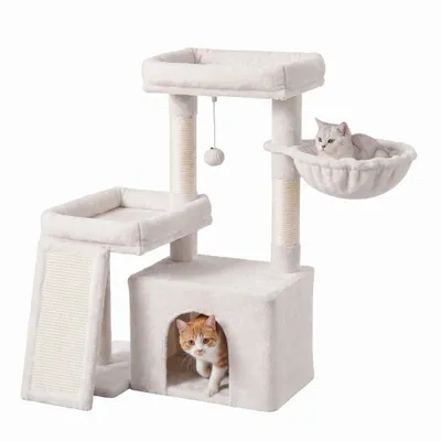 FEANDREA Arbre à Chat avec Planche à Griffer, 2 Couchages, 85,8 cm de Haut