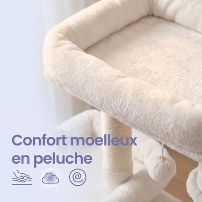 FEANDREA Arbre à Chat avec Planche à Griffer, 2 Couchages, 85,8 cm de Haut