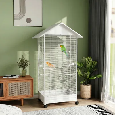 PawHut ? Cage à oiseaux sur roulettes tiroir amovible acier blanc PawHut ? Cage à oiseaux sur roulettes tiroir amovible acier blanc
