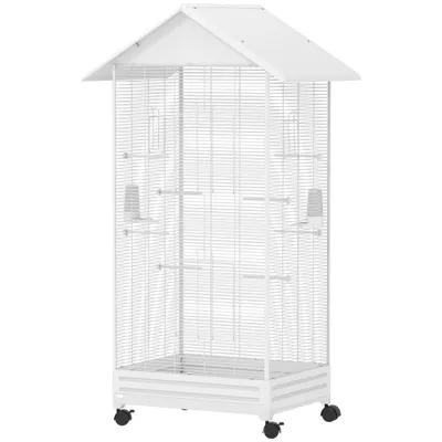 PawHut ? Cage à oiseaux sur roulettes tiroir amovible acier blanc PawHut ? Cage à oiseaux sur roulettes tiroir amovible acier blanc