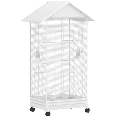 PawHut ? Cage à oiseaux sur roulettes tiroir amovible acier blanc PawHut ? Cage à oiseaux sur roulettes tiroir amovible acier blanc