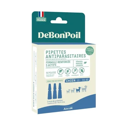 DE BON POIL - Pipettes Antiparasitaires Chien 10 à 30 kg DEBONPOIL DE BON POIL - Pipettes Antiparasitaires Chien 10 à 30 kg DEBONPOIL