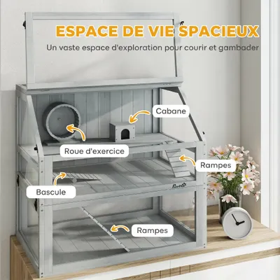 PawHut - Cage hamster 3 niveaux rampes roue bascule cabane H.76cm PawHut - Cage hamster 3 niveaux rampes roue bascule cabane H.76cm