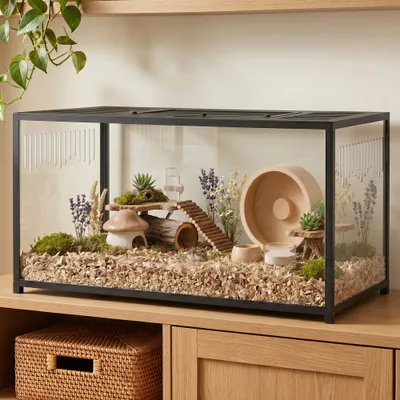 PawHut ? Cage hamster rongeur acier noir transparent toit ouvrant H.53cm PawHut ? Cage hamster rongeur acier noir transparent toit ouvrant H.53cm