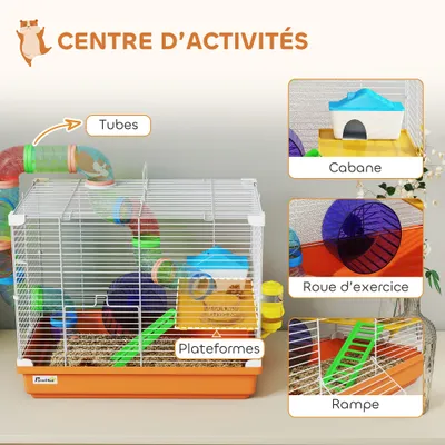 PawHut ? Cage hamster 2 niv tunnel biberon roue maisonnette échelles