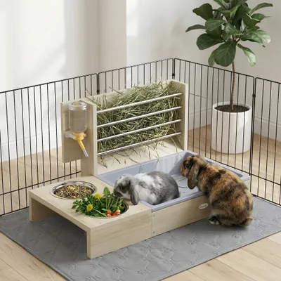 Station mangeoire 3 en 1 pour lapins et cochon d'Inde bois