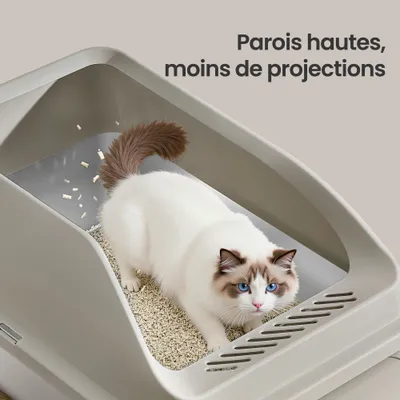 Feandrea Bac à Litière pour Chat, en Acier Inoxydable  jusqu’à 15 kg