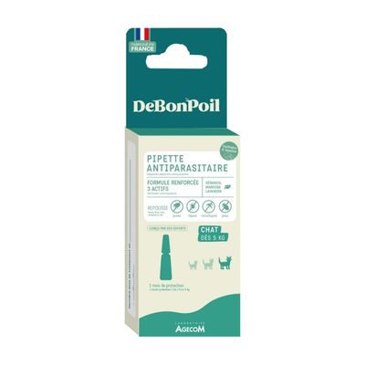 DE BON POIL - Pipette Antiparasitaire Chat +5 kg DEBONPOIL Géraniol