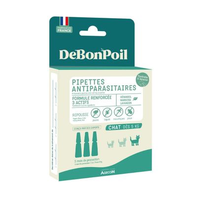 DE BON POIL - Pipette Antiparasitaire Chat +5 kg DEBONPOIL Géraniol