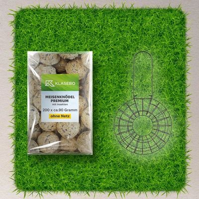 KLASEBO Set boules de graisse aux insectes et vers de farine + support