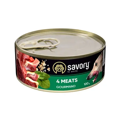 Savory Nassfutter für Hunde mit vier Fleischsorten Savory Nassfutter für Hunde mit vier Fleischsorten