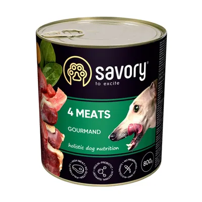 Savory Nassfutter für Hunde mit vier Fleischsorten