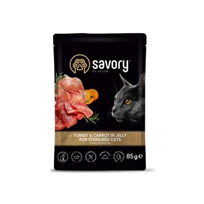Savory Nassfutter für sterilisierte Katzen mit Pute & Karotte Savory Nassfutter für sterilisierte Katzen mit Pute & Karotte