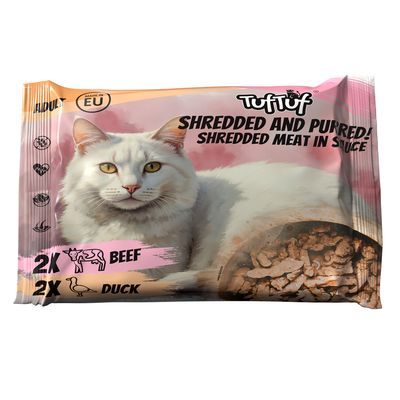 TufTuf Nassfutter für Katzen – Zarte Stücke in Sauce 4 x 100 g