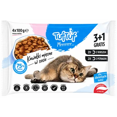 TufTuf Nassfutter für Katzen – Mix Beutel 4 x 100 g 3+1 Gratis TufTuf Nassfutter für Katzen – Mix Beutel 4 x 100 g 3+1 Gratis