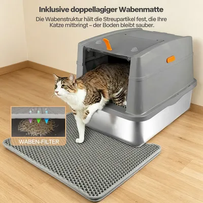 All For Paws Edelstahl Katzentoilette mit Schaufel & Matte All For Paws Edelstahl Katzentoilette mit Schaufel & Matte