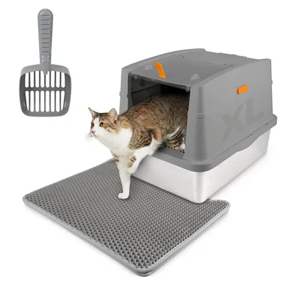 All For Paws Edelstahl Katzentoilette mit Schaufel & Matte