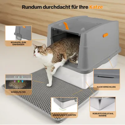 All For Paws Edelstahl Katzentoilette mit Schaufel & Matte All For Paws Edelstahl Katzentoilette mit Schaufel & Matte