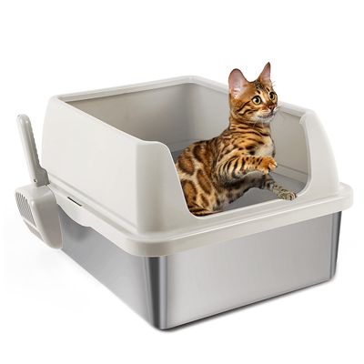 All For Paws Offene Edelstahl Katzentoilette mit Schaufel