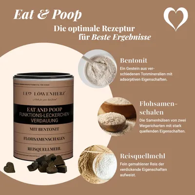 LEO LÖWENHERZ Eat and Poop 370g Hundeleckerli mit Flohsamenschalen LEO LÖWENHERZ Eat and Poop 370g Hundeleckerli mit Flohsamenschalen