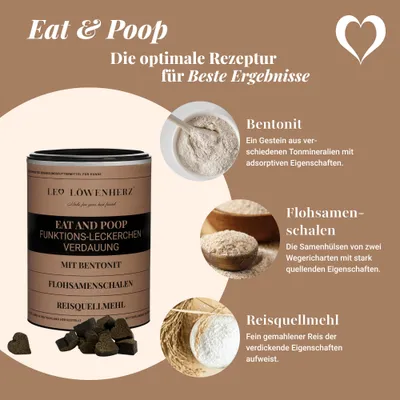 LEO LÖWENHERZ Eat and Poop 370g Hundeleckerli mit Flohsamenschalen