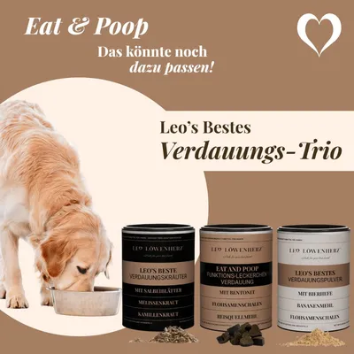LEO LÖWENHERZ Eat and Poop 370g Hundeleckerli mit Flohsamenschalen LEO LÖWENHERZ Eat and Poop 370g Hundeleckerli mit Flohsamenschalen