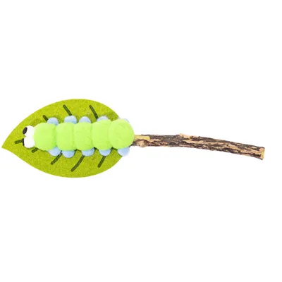 Canadian Cat Company Katzenspielzeug aus Matatabi und Filz Raupe auf Blatt Canadian Cat Company Katzenspielzeug aus Matatabi und Filz Raupe auf Blatt