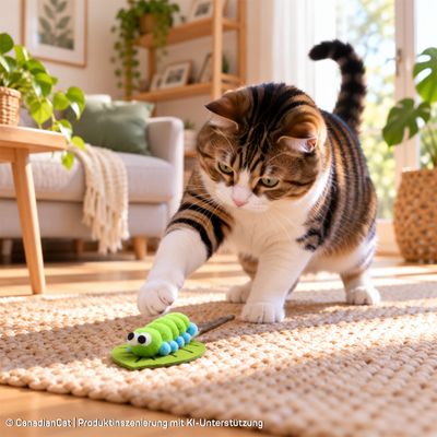 Canadian Cat Company Katzenspielzeug aus Matatabi und Filz Raupe auf Blatt