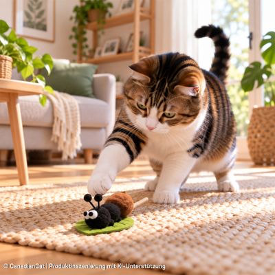 Canadian Cat Company Katzenspielzeug aus Matatabi und Filz Raupe auf Blatt