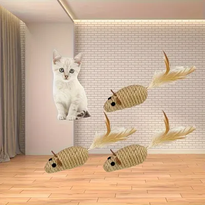 Fukumaru Lot de 3 souris chat interactives à queue plume