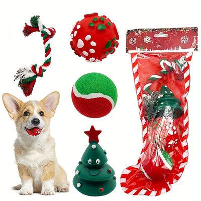 Fukumaru Lot de 4 jouets Noël chien avec boules en peluche