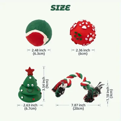 Fukumaru Lot de 4 jouets Noël chien avec boules en peluche Fukumaru Lot de 4 jouets Noël chien avec boules en peluche