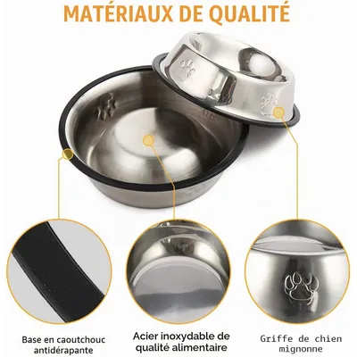 Yiankon Gamelles chien acier inoxydable avec base en caoutchouc Yiankon Gamelles chien acier inoxydable avec base en caoutchouc