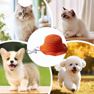 Fukumaru Strohhut für Katzen und Hunde, breite Krempe
