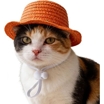 Fukumaru Strohhut für Katzen und Hunde, breite Krempe