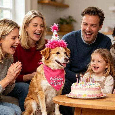 Fukumaru Geburtstags-Bandana für Hunde mit Hut und Zahlen
