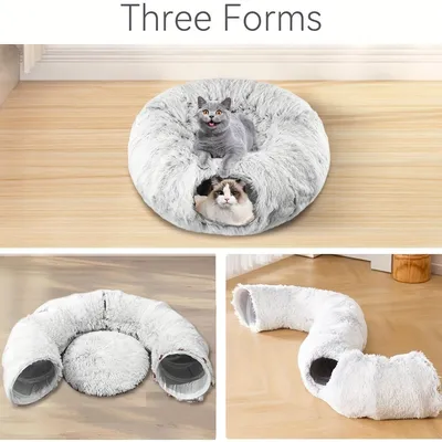 Fukumaru Lit chat donut peluche avec tunnel et pompon Fukumaru Lit chat donut peluche avec tunnel et pompon