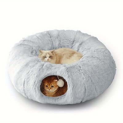Fukumaru Lit chat donut peluche avec tunnel et pompon