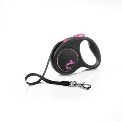 Flexi Black Design S - Laisse à sangle pour chien, 5 m, noir/rose Flexi Black Design S - Laisse à sangle pour chien, 5 m, noir/rose