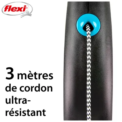Flexi Black Design XS - Laisse à cordon pour petit chien, 3 m, noir/bleu
