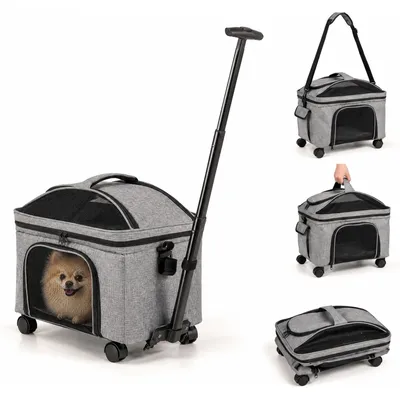 GIANTEX Faltbare Transportbox Katze mit Rädern, bis 15 kg