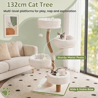 GIANTEX Arbre a Chat Design 132cm, Structure Métal, 4 Niveaux, Beige