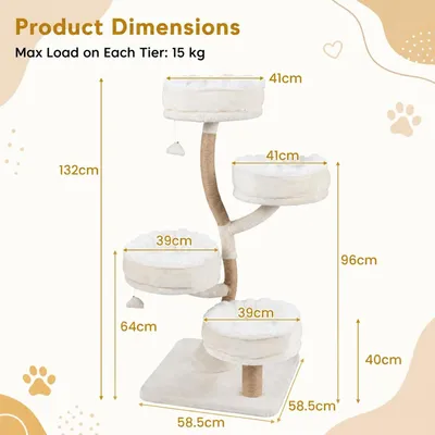 GIANTEX Arbre a Chat Design 132cm, Structure Métal, 4 Niveaux, Beige