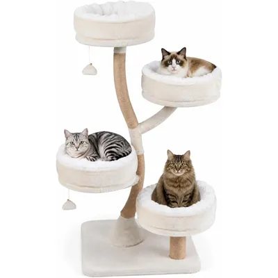 GIANTEX Arbre a Chat Design 132cm, Structure Métal, 4 Niveaux, Beige