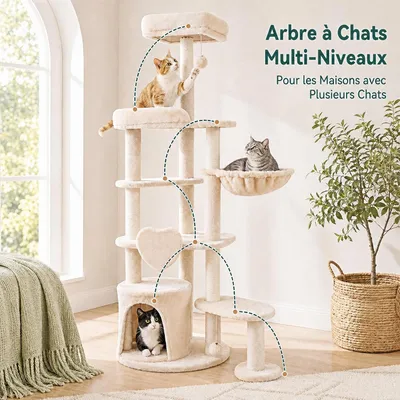 GIANTEX Arbre a Chat Hauteur 149CM, Poteaux Sisal Griffoirs, Multi-Niveaux GIANTEX Arbre a Chat Hauteur 149CM, Poteaux Sisal Griffoirs, Multi-Niveaux